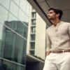 Premium fashion hero banner showing a stylish Indian model in contemporary urban clothing.